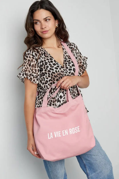 Canvas shopper La vie en rose groot roze