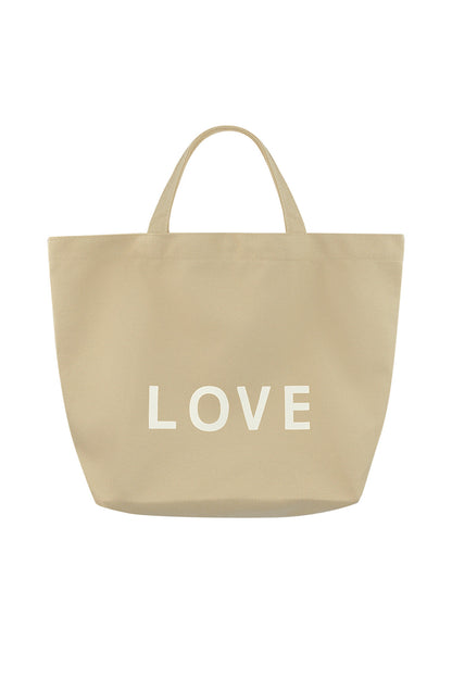 Canvas shopper Love beige groot roze